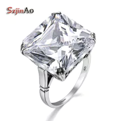 Imagem do Szjinao Massive Women Signet Aquamarine Ring Silver 925 100% With Stone Wedding
