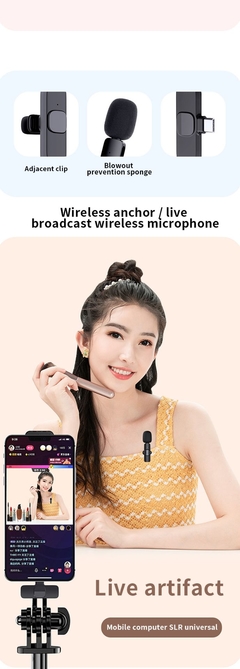 Imagem do Microfone de Lapela sem Fio com Gravação de Vídeo Portátil para Android e IOS