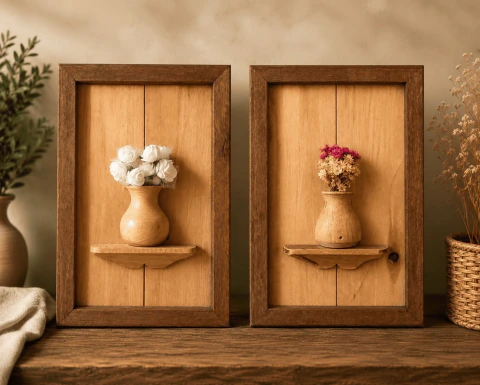 Quadro Decorativo Rústico com Vaso e Flores – 30 × 20 cm
