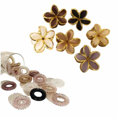 Kit Grampo Flor + Xuxinha de Cabelo Mola - Envio Aleatorio