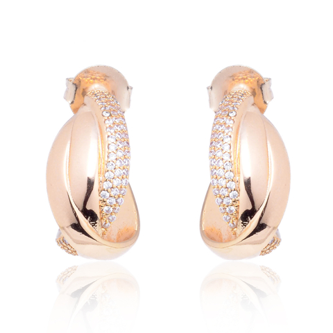 Brinco Semijoia Argola Cravejada Zircônias Dourado