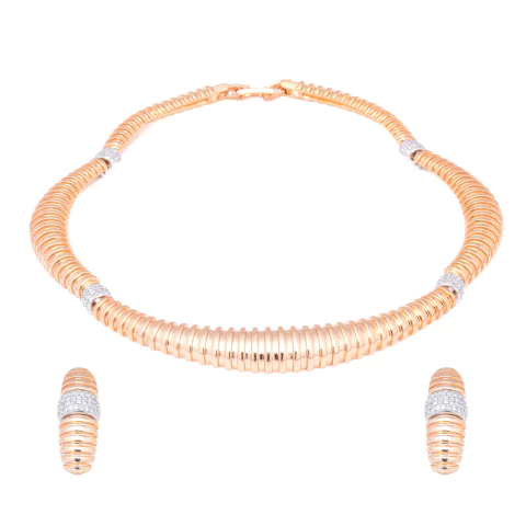 Conjunto Semijoia Luxo Articulado Zircônias Dourado