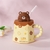 Caneca Ursinho 3D Premium de Porcelana c/ Tampa e Canudo de Vidro 400ml - Yuni Loja | Papelaria Criativa e Presentes
