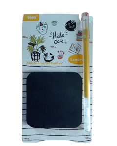 Bloquinho preto com caneta gel