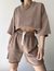 Conjunto feminino meia manga em torno do pescoço solto conjunto de duas peças
