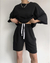 Conjunto feminino meia manga em torno do pescoço solto conjunto de duas peças - comprar online