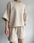 Conjunto feminino meia manga em torno do pescoço solto conjunto de duas peças - comprar online