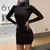 Moda Feminina Manga Longa Slim Fit Vestido Gola Alta