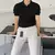 Polo Jacquard de malha masculina, camisa casual listra, decote em v, monocromática - Sky Secret