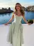 Vestido maxi plissado retrô sem mangas para mulheres, sexy fora do ombro, bainh - loja online