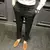 Calça casual xadrez justa masculina, calça recortada estilo coreano, calça de