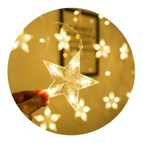 CORTINA 224 LEDS WARM C/ESTRELA NA PONTA BIVOLT