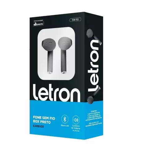 FONE SEM FIO BOX PRETO ESTEREO EARBUDS CASE CARREGADOR BLUETOOTH LETRON