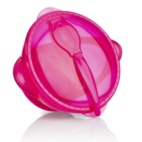 Tigelinha Com Ventosa e Colher Rosa