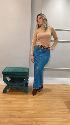 Saia jeans longa Sara - Saia Jeans com fenda - Saia Jeans longa com fenda na frete