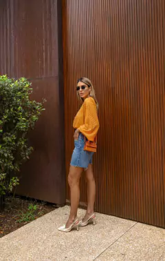 Blusa Cropped em laise, Cor laranja