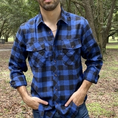 Imagem do Camisa de botão manga comprida xadrez de flanela masculina, quadriculada cláss