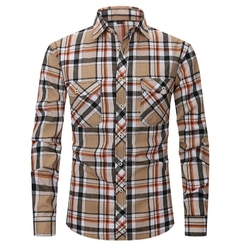 Camisa de botão manga comprida xadrez de flanela masculina, quadriculada cláss - soberano