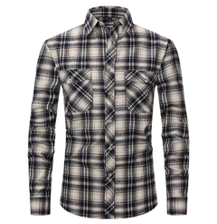 Camisa de botão manga comprida xadrez de flanela masculina, quadriculada cláss - comprar online