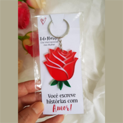 Chaveiro Rosa em acrílico + cartão personalizado e saquinho plástico (10 unidades) - comprar online