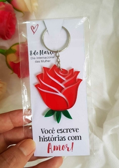 Chaveiro Rosa em acrílico + cartão personalizado e saquinho plástico (10 unidades) na internet