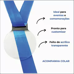 Medalhas Redondas Acrílico p/ personalizar 5x5cm 25un