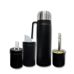 Imagen de Set Matero Completo Termo Manija 1L Mate Yerb Azuc Bombilla Negro Personalizado