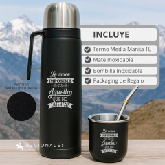 Combo Termo Media Manija 1L + Mate + Bombilla Personalizado Negro en internet