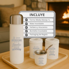 Set Matero Completo Termo Bala 1L Mate Yerb Azuc Bombilla Blanco Personalizado en internet