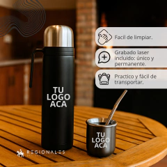Combo Termo Media Manija 1L + Mate + Bombilla Personalizado Negro - tienda online