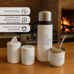 Set Matero Completo Termo Manija 1L Mate Yerb Azuc Bombilla Blanco Personalizado - Regionales del Sur