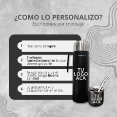 Imagen de Combo Termo Media Manija 1L + Mate + Bombilla Personalizado Negro