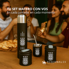 Set Matero Completo Termo Bala 1L Mate Yerb Azuc Bombilla Negro FUTBOL - Regionales del Sur