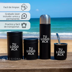 Set Matero Completo Termo Bala 500ml Mate Yerb Azuc Bombilla Negro Personalizado - Regionales del Sur