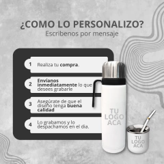 Imagen de Combo Termo Media Manija 1L + Mate + Bombilla Personalizado Blanco