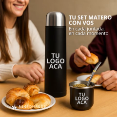 Combo Termo Bala 1L + Mate + Bombilla Personalizado Negro en internet