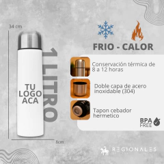 Set Matero Completo Termo Bala 1L Mate Yerb Azuc Bombilla Blanco Personalizado