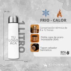 Combo Termo Bala 1L + Mate + Bombilla Personalizado Blanco - tienda online