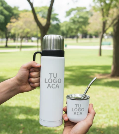 Combo Termo Media Manija 1L + Mate + Bombilla Personalizado Blanco - comprar online