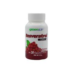 Botella de Resveratrol Greenside con 30 cápsulas de 350 mg, un antioxidante natural para el sistema inmunológico.