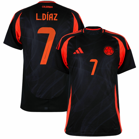 camisa de futebol seleção colômbia cor preta versão torcedor personalizada com nome e número do jogador luis diaz.