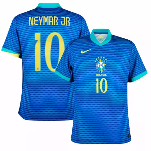 camisa de futebol brasil II 24/25 versão torcedor cor azul. camisa seleção brasileira personalizada com nome  e número do jogador neymar jr. camisa brasil neymar jr 10.