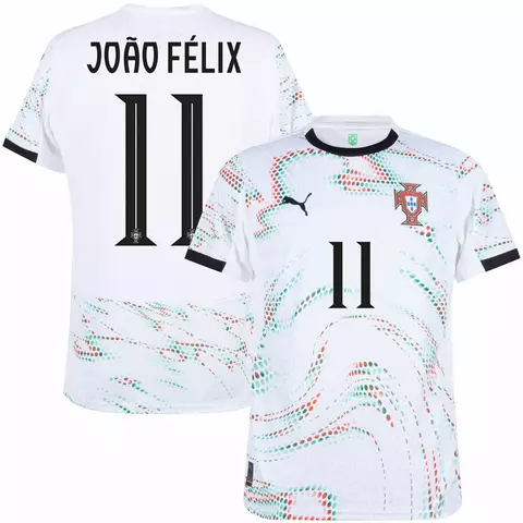 camisa de futebol portugal II 25/26 versão torcedor cor Branco, camisa seleção portugal personalizada com nome e número do jogador joão félix, camisa portugal joao felix, camisa personalizada joão félix 11.