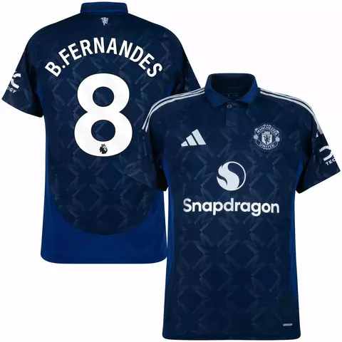 camisa de futebol manchester united II 24/25 versão torcedor personalizada com nome e núemero do jogador bruno fernandes. Camisa Manchester United II cor azul personalizada Bruno Fernandes.
