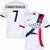 Camisa branca do Paris Saint Germain II 24/25 com o nome Kvaratskhelia e número 7 nas costas, detalhe de design em azul e vermelho na frente.