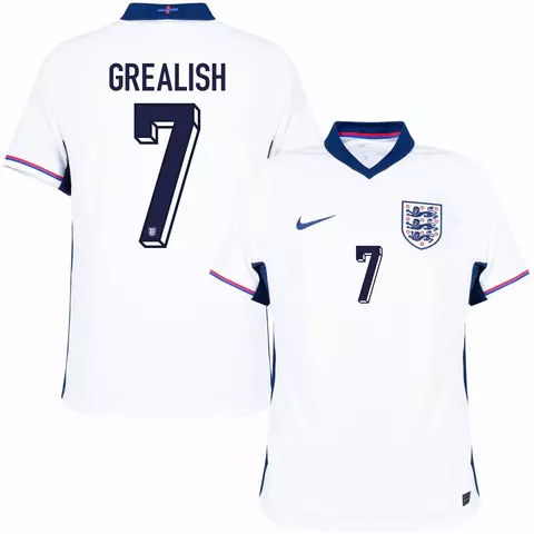 camisa de futebol seleção inglaterra cor branca personalizada com nome número do jogador grealish.