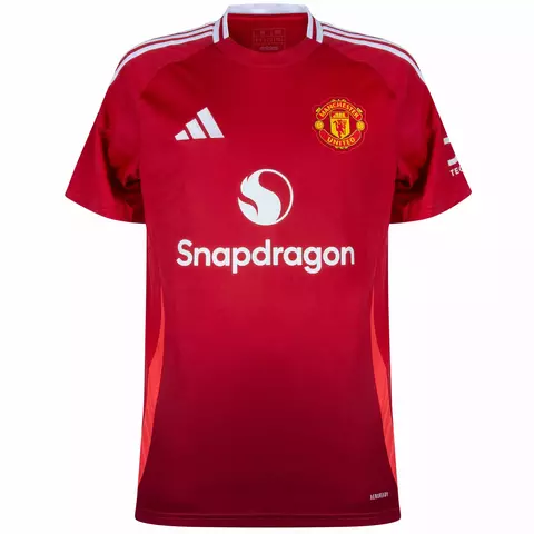 Camisa vermelha do Manchester United, modelo I 23/24, versão torcedor, fabricada pela Adidas, com logotipo do time, camisa manchester united 