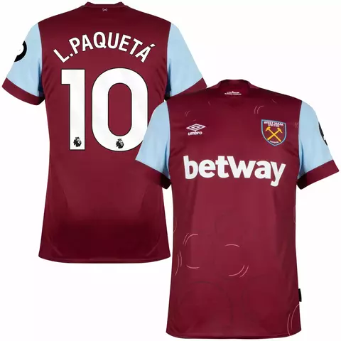camisa de time west ham versão torcedor personalizada com nome e número do jogador lucas paquetá. camisa west ham personalizada com nome e número do jogador lucas paqueta