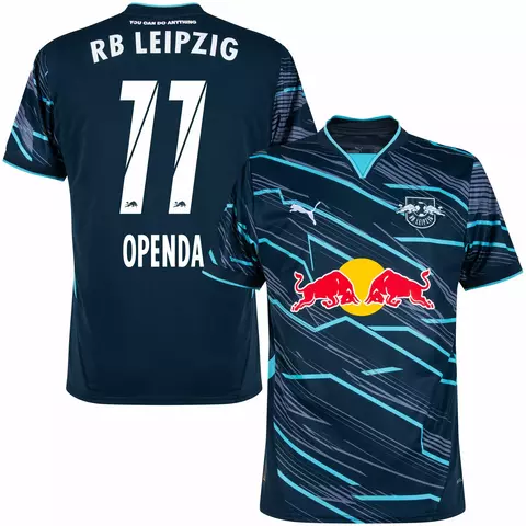Camisa do RB Leipzig I 24/25, versão torcedor da Nike, na cor azul, com o número 11 e o nome Openda na parte de trás.
