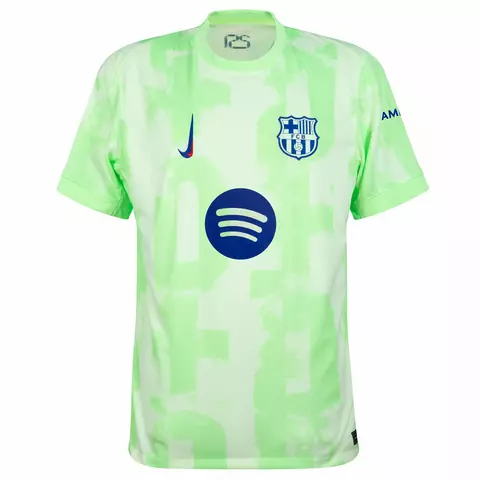 Camisa do Barcelona II 23/24 na versão torcedor, cor branca com detalhes em verde e logotipo da Nike. Camisa Barcelona Verde 